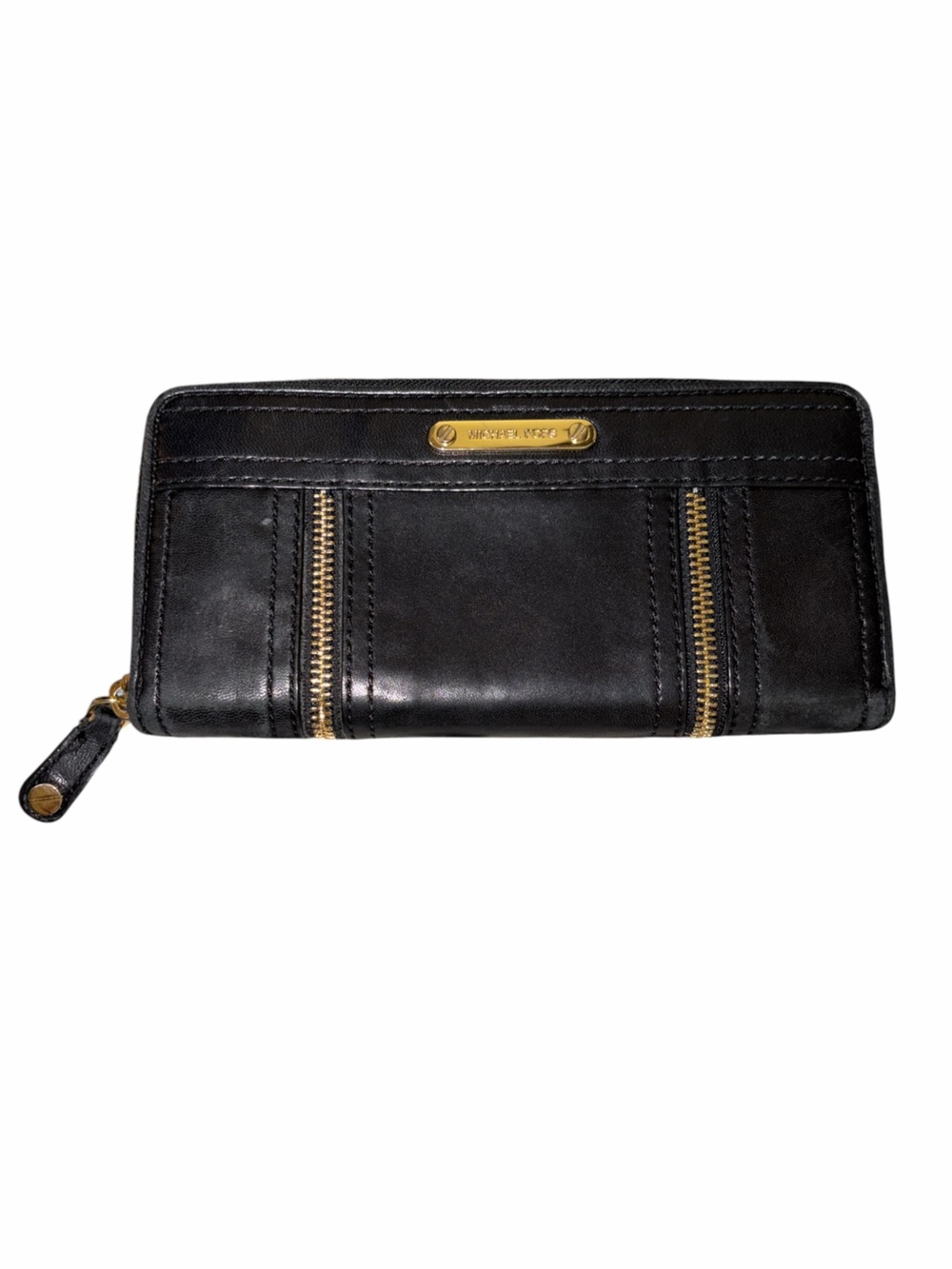 EUC Vintage Michael Kors Black Leather Zip Around Wallet Gold Hardware Y2K
